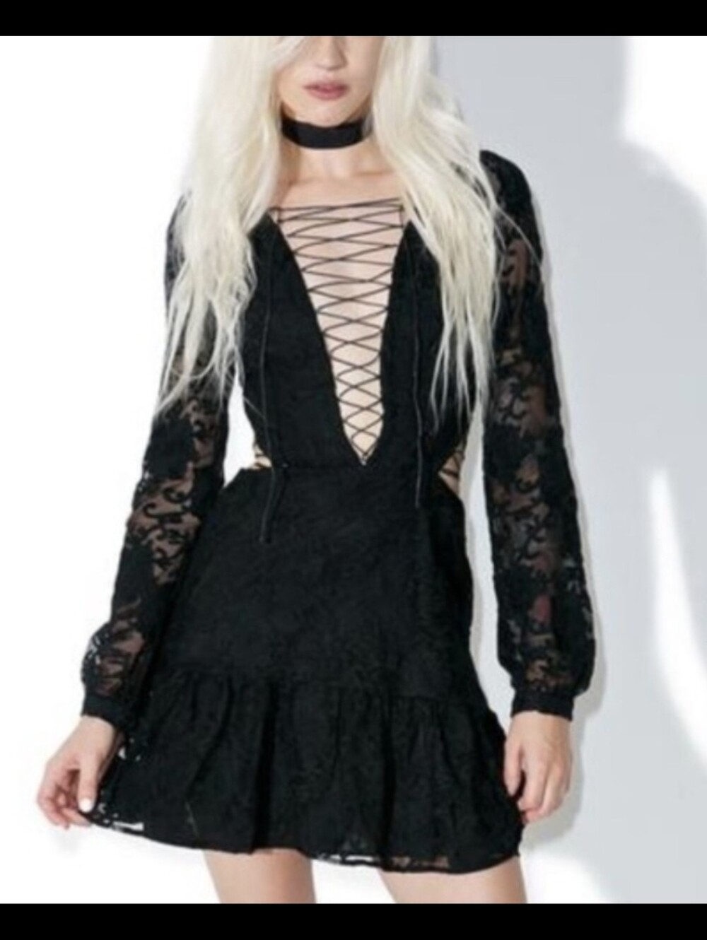 For Love And Lemons Jolene Lace Up Black Mini Dress Sz XS Sexy Dark Romance